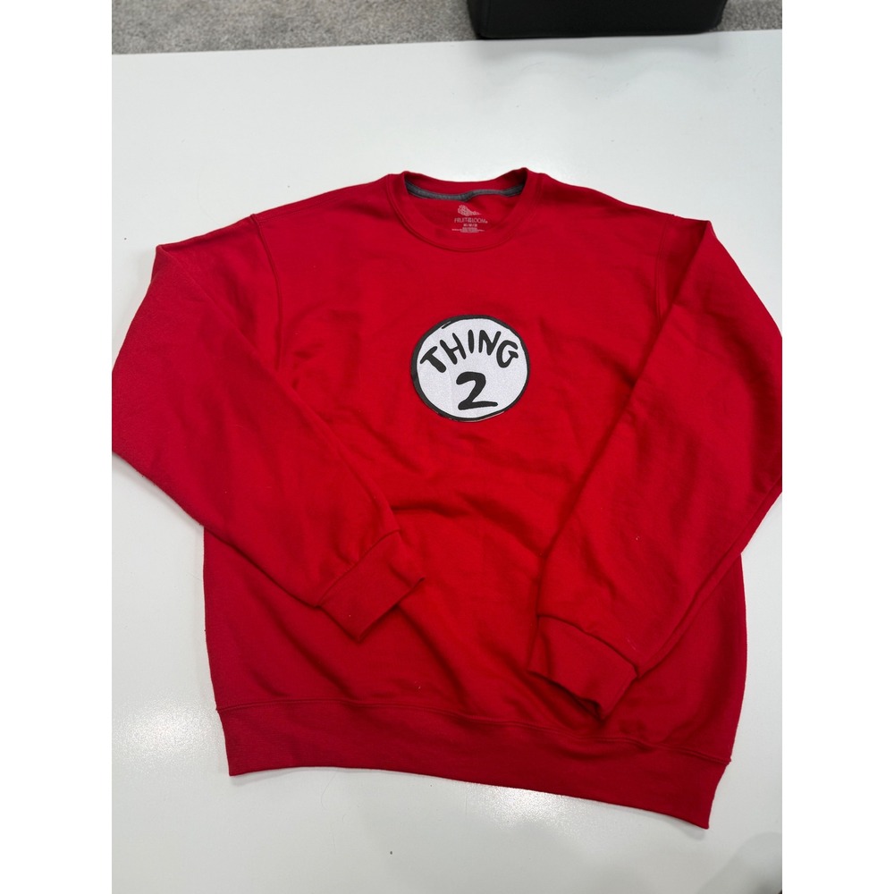 Fruit of the Loom Dr Seuss Thing 2 Red Crewneck Sweatshirt unisex Medium